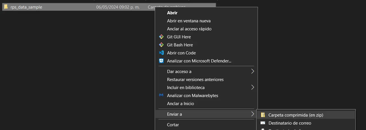 Crear un zip a partir de una carpeta en windows